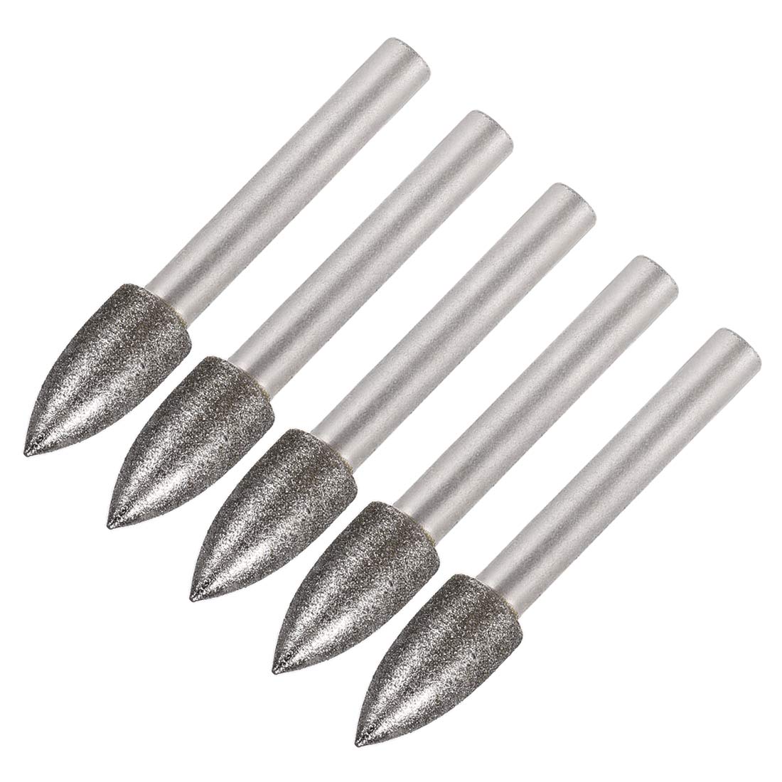 uxcell Diamond Burrs Bits Grinding Drill Carving Rotary Tool for Glass Stone Ceramic 120 Grit 1/4" Shank 10mm Tapered 5 Pcs