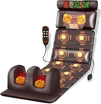 Full Body Massage Mat with Heat Kneading & Vibration - 10-Drive Heating & Detachable Leg Support for Home Office Use - Relief for Neck Back Legs & Feet