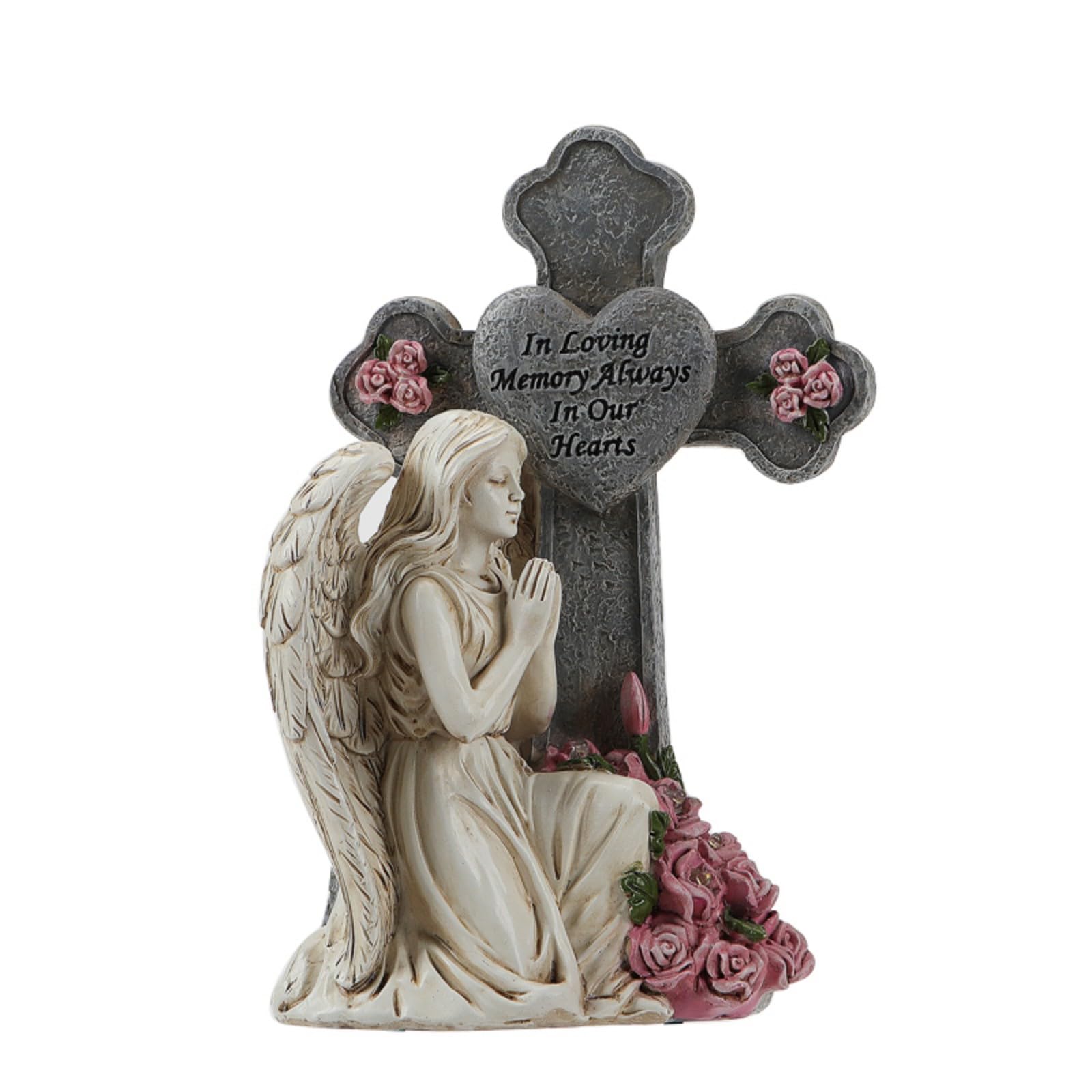 Memorial Grave Light Solar Powered Outdoor Statue for Yard, Tombstone Decor, Sympathy Cemetery Warm White LED Night Light Pathway Marker Patio Ornament Home Garden Religious Items Outdoor Statue Solar