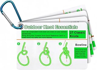 Mini Carabiner Outdoor Knots Mastery Card – 27 Essential Backpacking, Scouting & Camping Knots, 4 Waterproof Pocket Cards