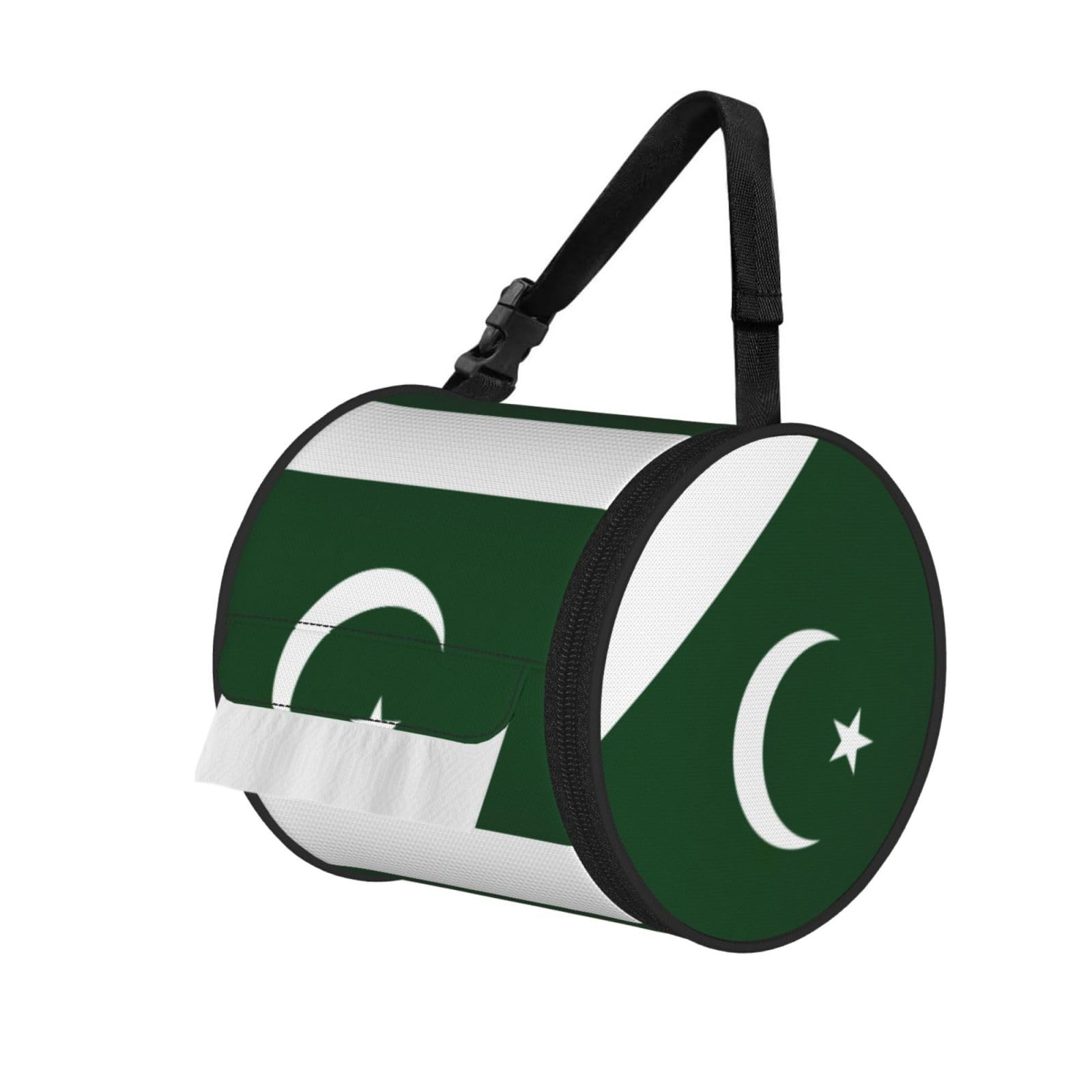 Flag of Pakistan Printed Adjustable Roll Paper Holder, Snap Buckle Oxford Cloth Tissue Bag for Home Office Car
