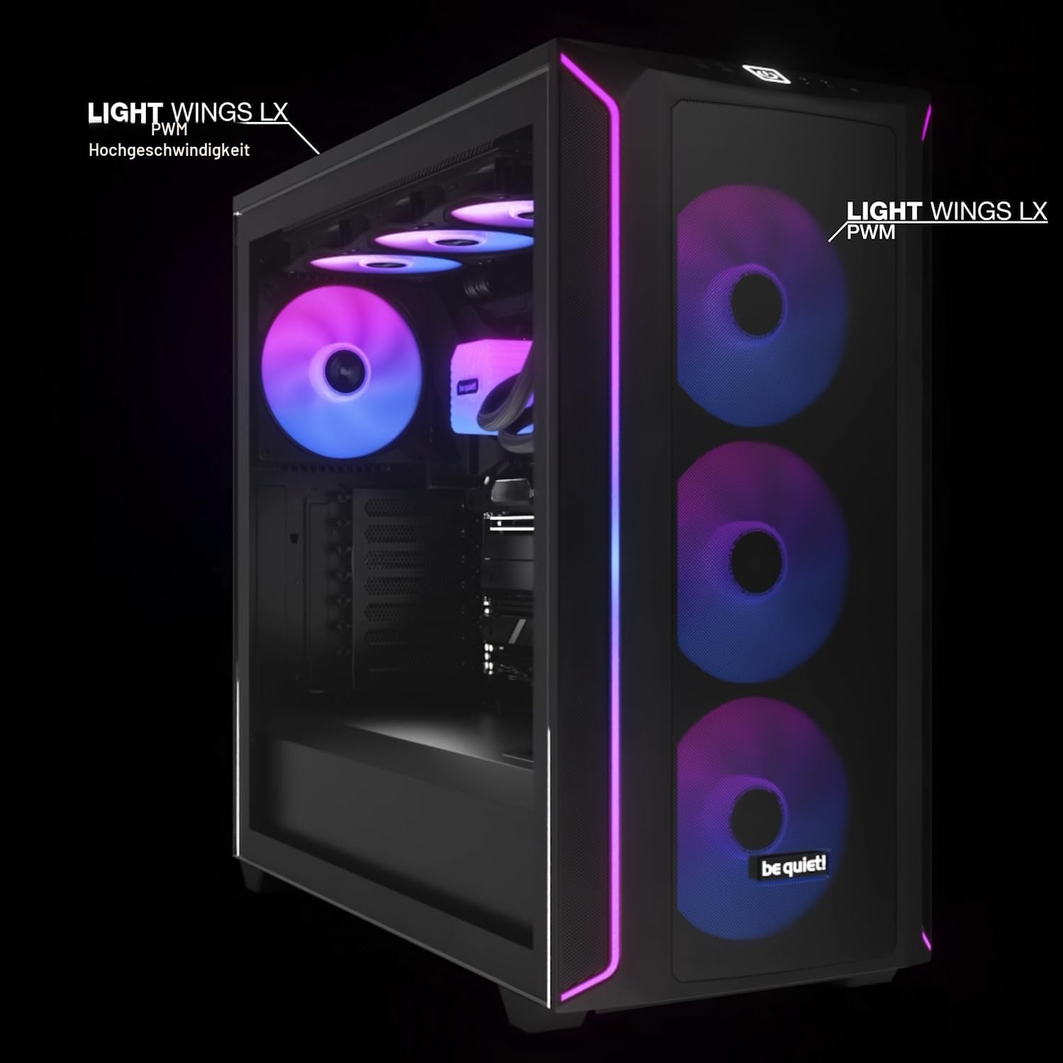 be quiet! Light Wings LX 120mm PWM high-speed Lüfter, Enthält 3 Lüfter, Beleuchteter Hub und mattierte Lüfterblätter, vielzählige Farben und Effekte, ARGB-Kabel mit Möglichkeit zur Reihenschaltung