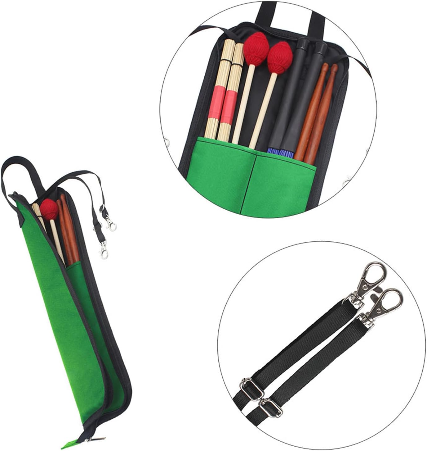 Drum Stick Hanging Bag Drumstick Storage Case Bag Percussion Stick Holder Mallets Bag Portable Handbag with Handle Portable Drumstick Case Hanging Bag, Black