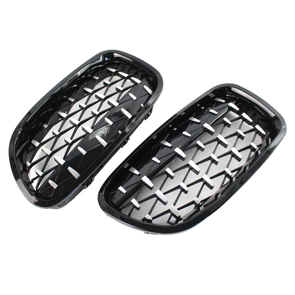 Per Berlina 2010-2016 F10 F11 F18 Paraurti anteriore per rene Twin FIns Grille Serie 5 520i 520d 525d 525i 530d 535i 550i-Diamante nero lucido(paio)