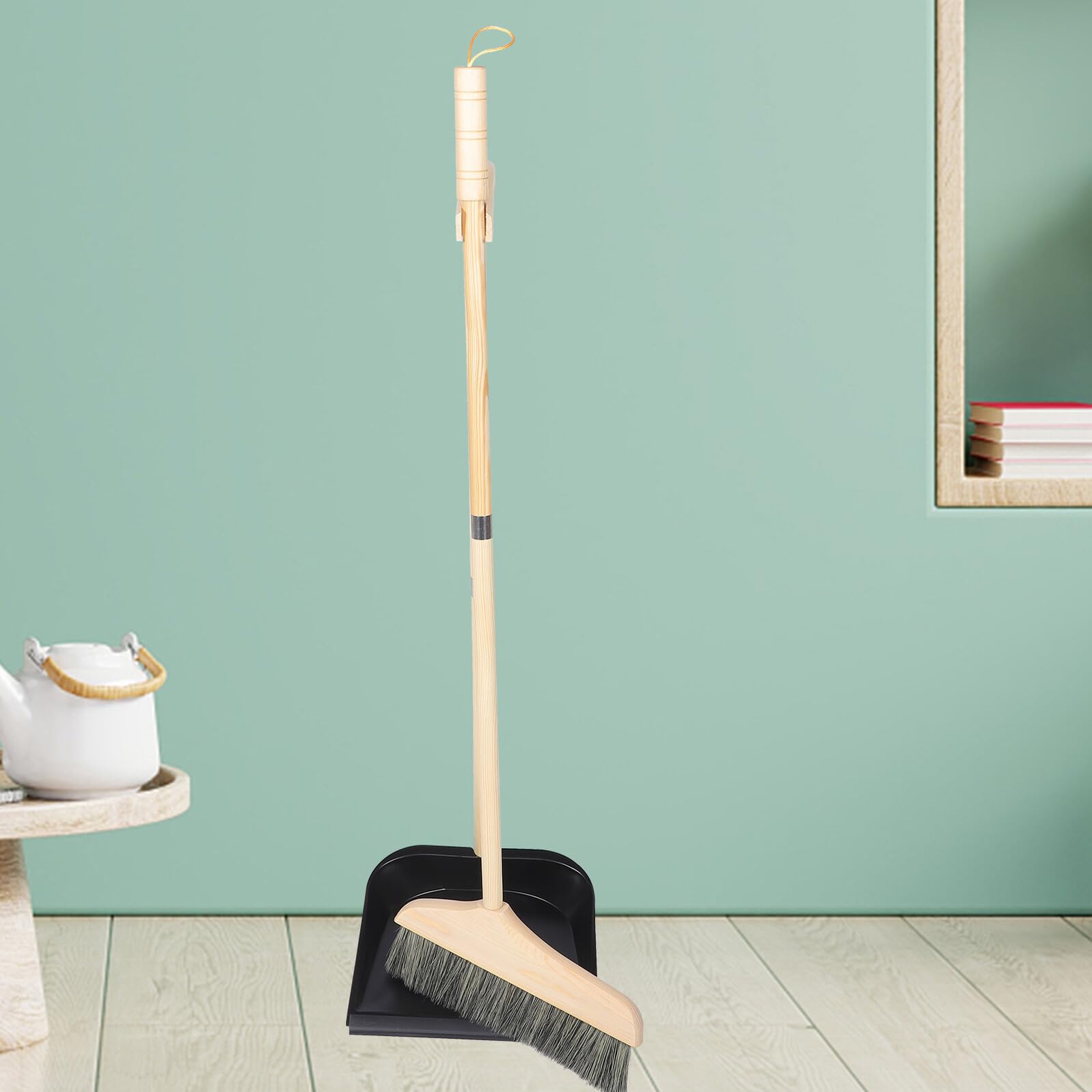 Recogedor y Escoba Hogar de Madera y Acero Inoxidable
