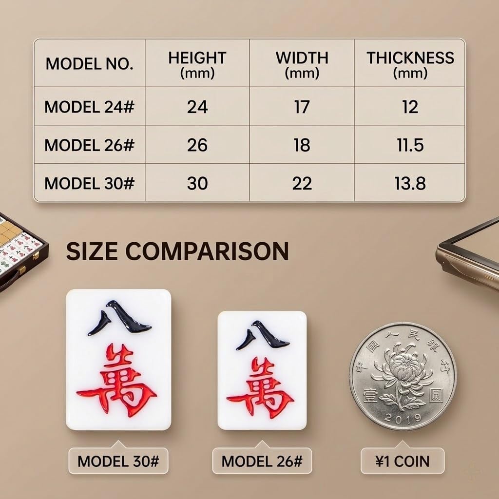 Chinese Mahjong Tile Set Traditional 144 Tiles – 30mm Melamine Mahjong Tiles with Dice中式麻將, 4 Racks, Professional Mahjong Table Mat & Storage Case, Classic Mahjong Game Set for Travel Gathering