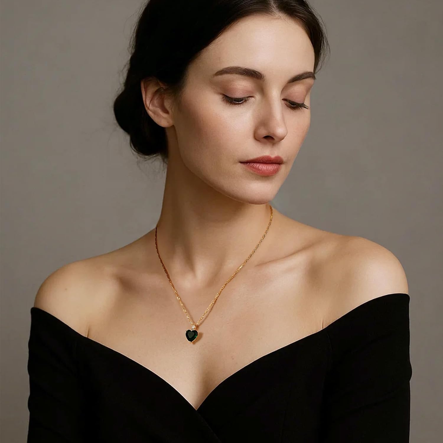 Emerald Necklace for Women - Green Heart Shaped Gemstone 14K Gold Plated Necklace, May Birthstone Jewelry Gift for Her - Image 2
