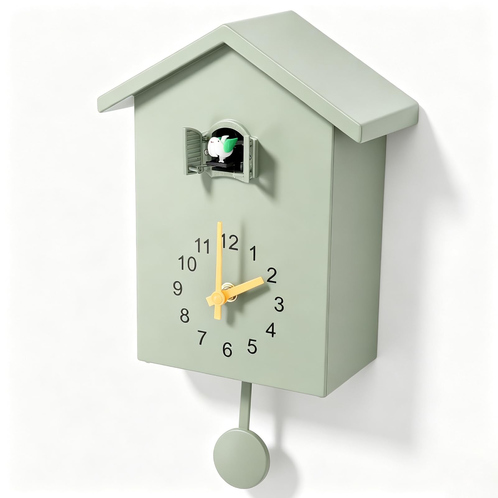HERCHR Reloj de Pared con Forma de casita de pájaros, Reloj de Pared Colgante Estilo nórdico con péndulo y Sonido Agradable, Ideal para la decoración de la Sala de Estar, el Dormitorio o (Verde)
