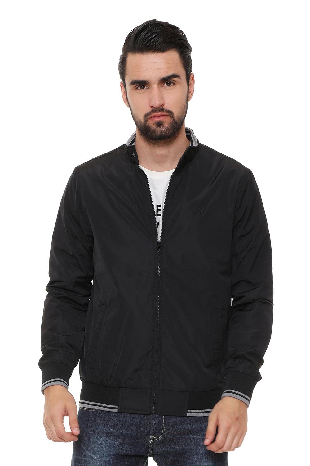 Allen Solly Men’s Polyester Casual Jacket | Regular Fit High Neck | Standard Length