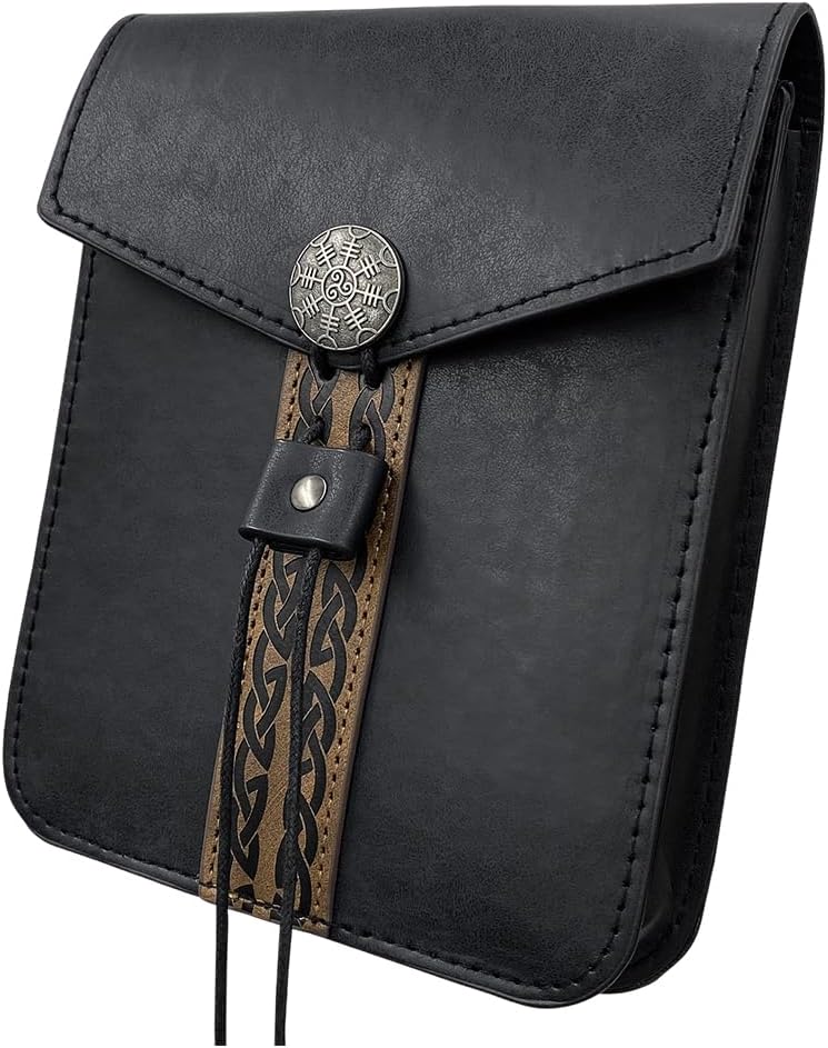 Medieval PU Leather Belt Pouch Black Vintage Leather Belt Bag Retro Late Portable Viking Side Pack Waist Bag Renaissance Accessories for SCA LARP Reenactment & Ren Faire Halloween Costume - Image 7