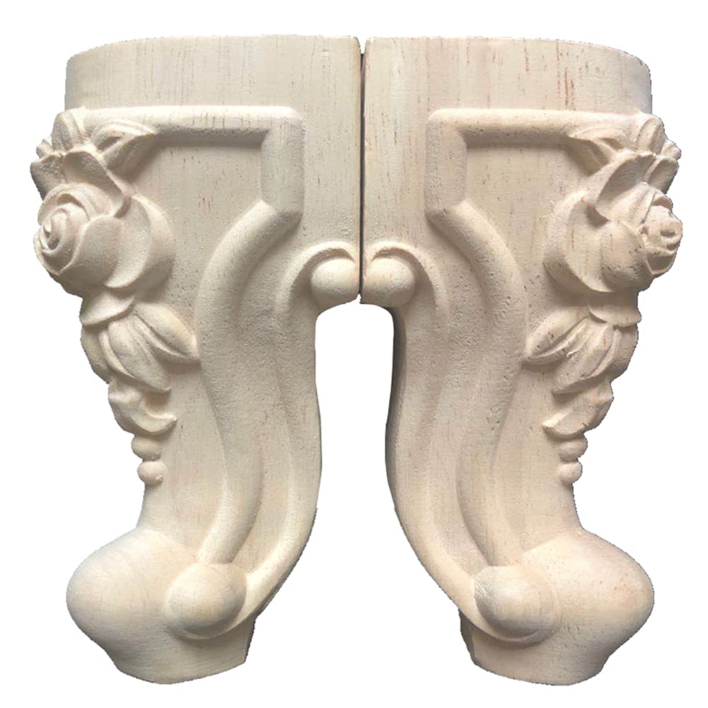 Baluue 4-Pack Solid Rubberwood Carved Claw Furniture Legs – 3.93 Inch, Beige, For Sofa, Cabinet, Table