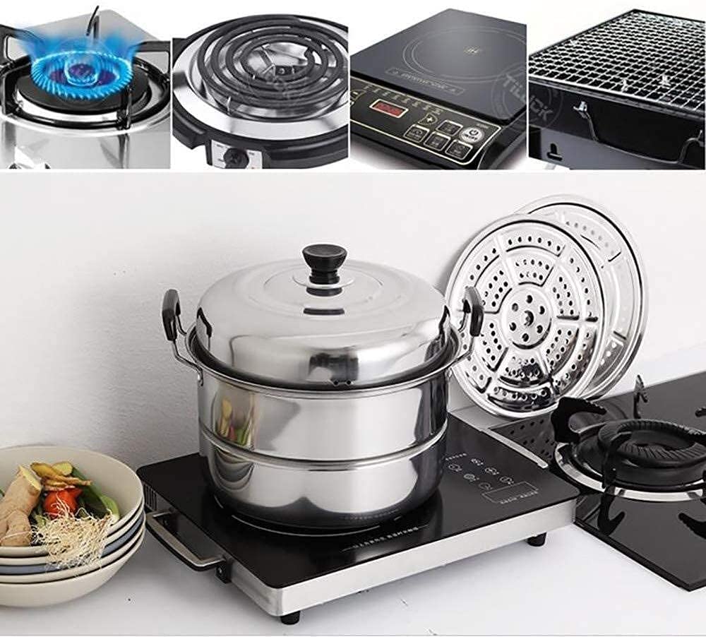 NOVSKI 28/30CM Edelstahl-Dampftopf-Set Mit Deckel, Dampfgartopf, Dampffischtopf, Großer Kommerzieller Suppentopf, Induktionskochfeld Gas Universal Suppentopf-28cm