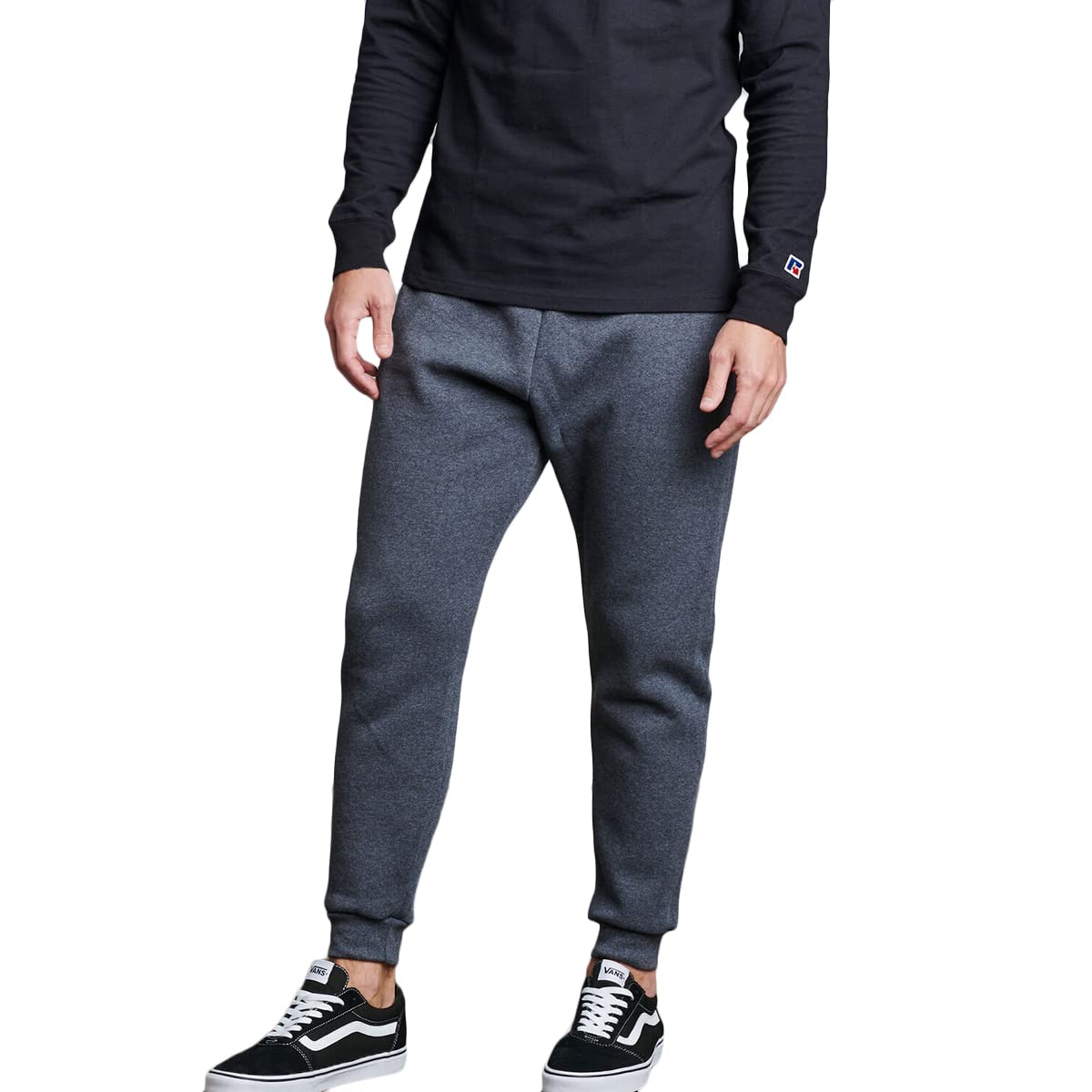 Russell Athletic Men's Black Heather Dri Power Fleece Joggers With Pockets, Relaxed Fit, Moisture Wicking Sweatpants, Medium