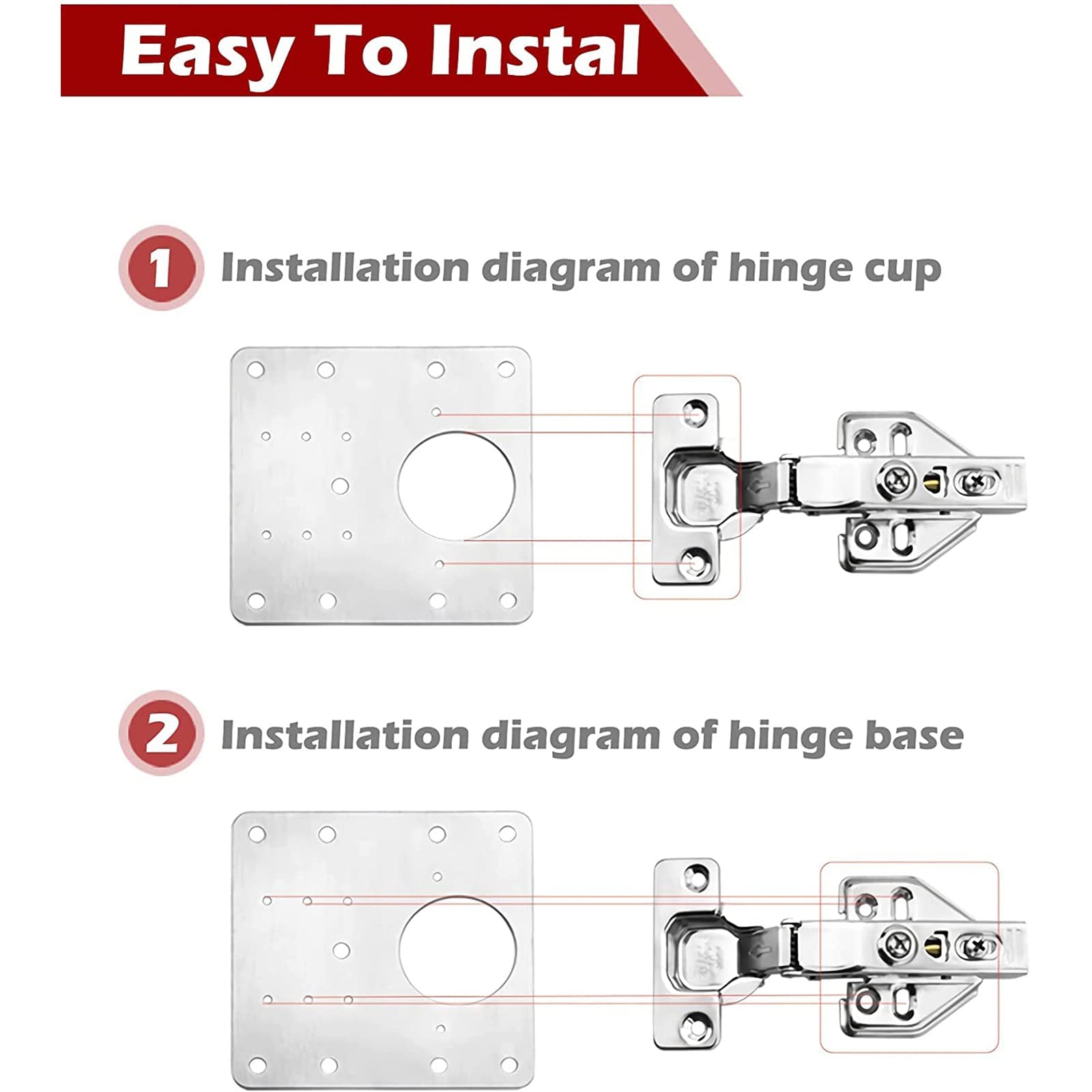 10 PCS Hinge Repair Plate,Brushed Stainless Steel Cabinet Hinge Fixing Plate Bracket kit with Mounting Screw for Furniture and Kitchen Cabinet Door(10 pcs+60 Screws) - Image 4
