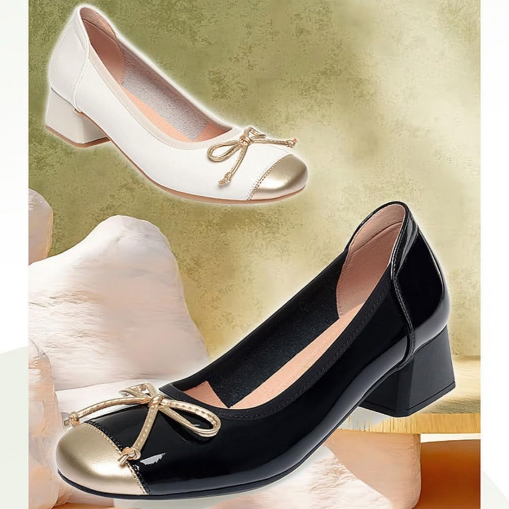 Zapatos de ballet elegantes para mujer, tacones bajos y gruesos, puntera redonda, bonitos mocasines de trabajo con lazo para fiesta, oficina, vestido