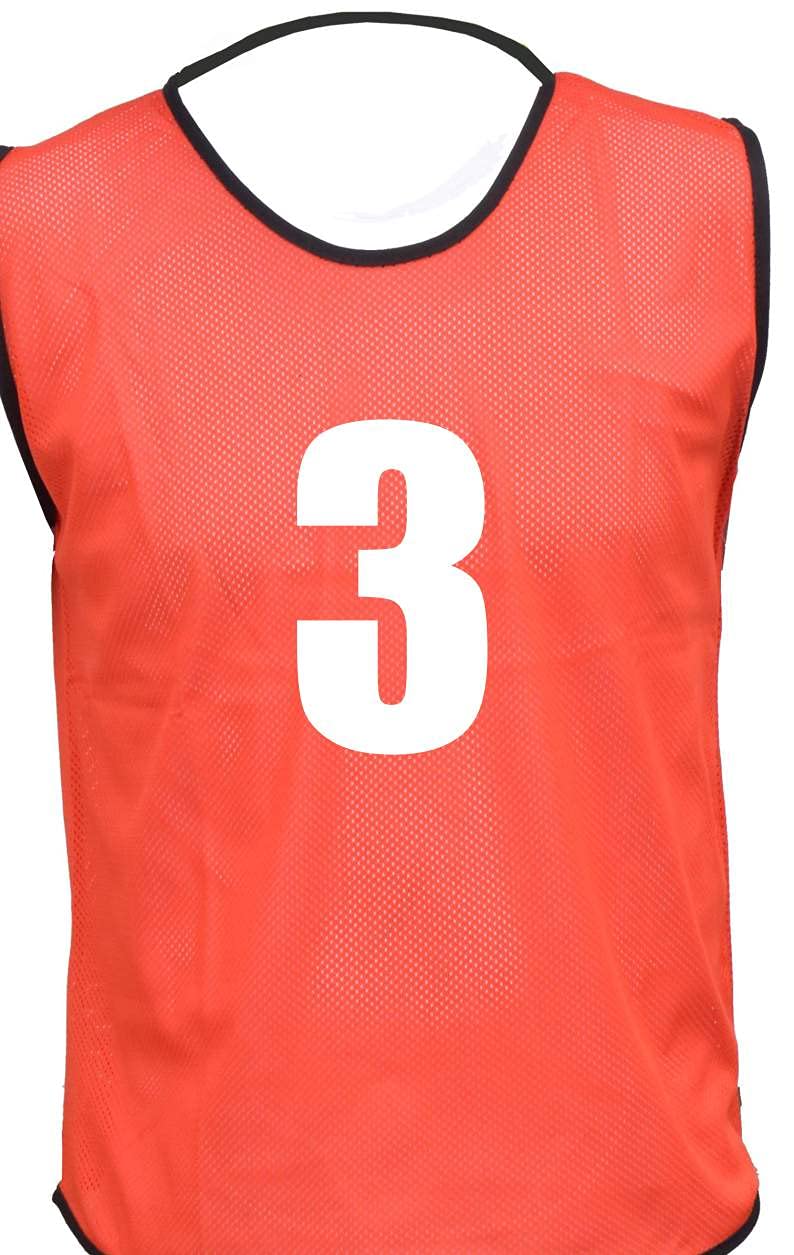 10 MESH BIBS FOOTBALL TRAINING SPORTS BIBS NUMBERED (2-11 OR number of your choice) Front/Back OR Front & Back (Red (Front & Back), Small Boys (U 8's))