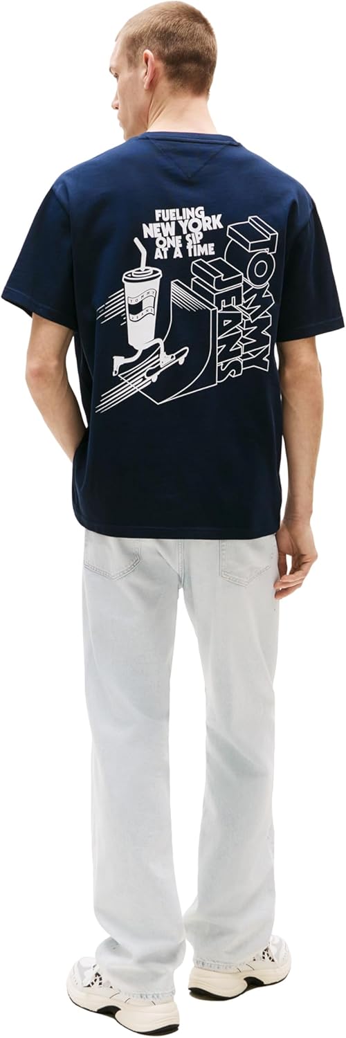 Tommy Jeans Mens Short Sleeve Cotton Graphic T-Shirts with Printed Skater Design - Image 5