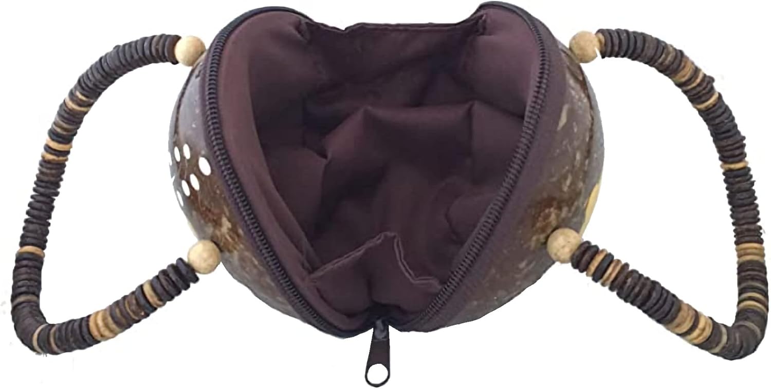 Real Coconut Shell Handbag or Coin Purse with White Painted Flower