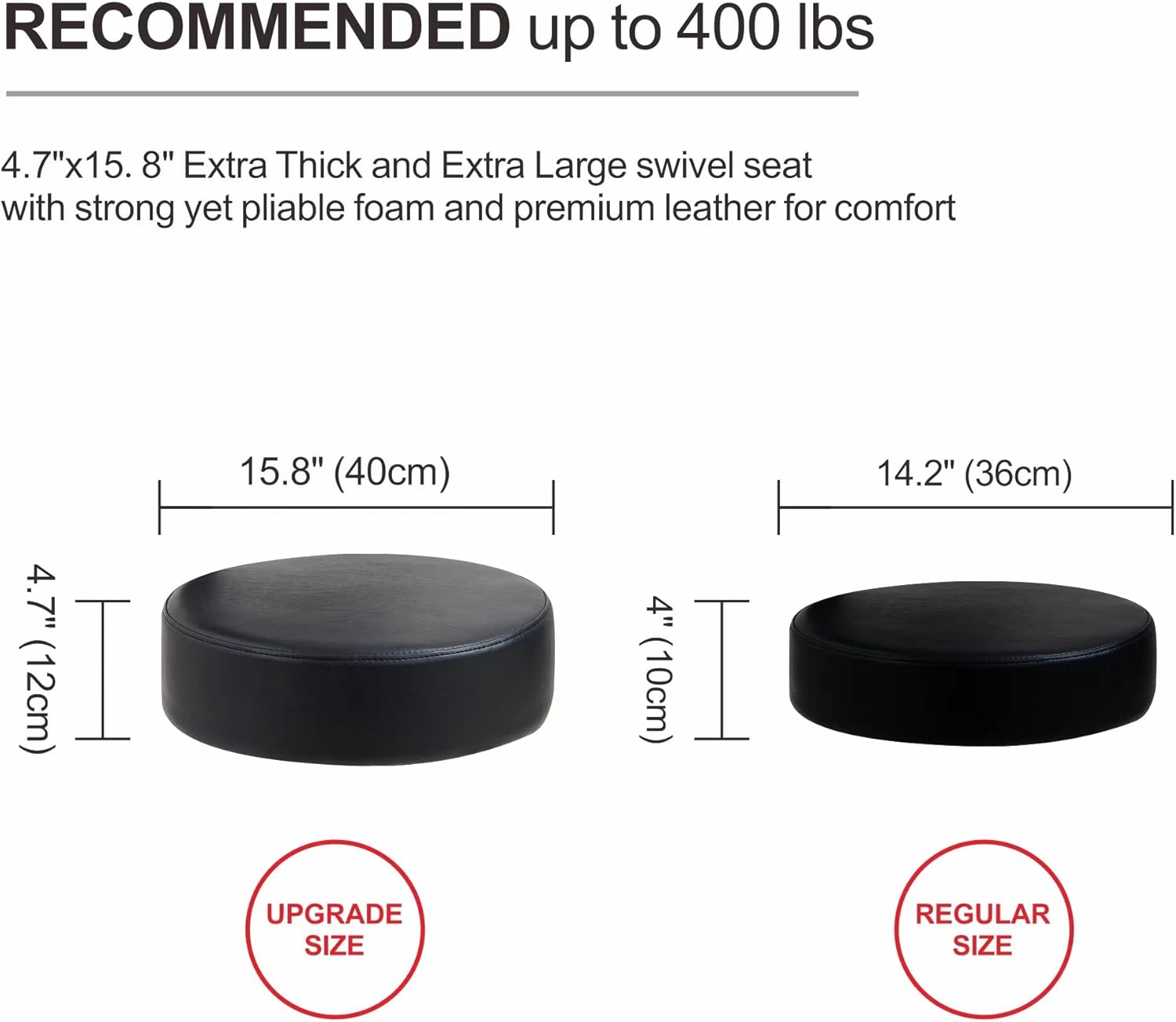 Grace&Grace Height Adjustable Swivel Rolling Stool with Back Extra Thick Seat for Ultimate Comfort for Salon, Studio, Shop, Kitchen (Black,with Foot Rest)