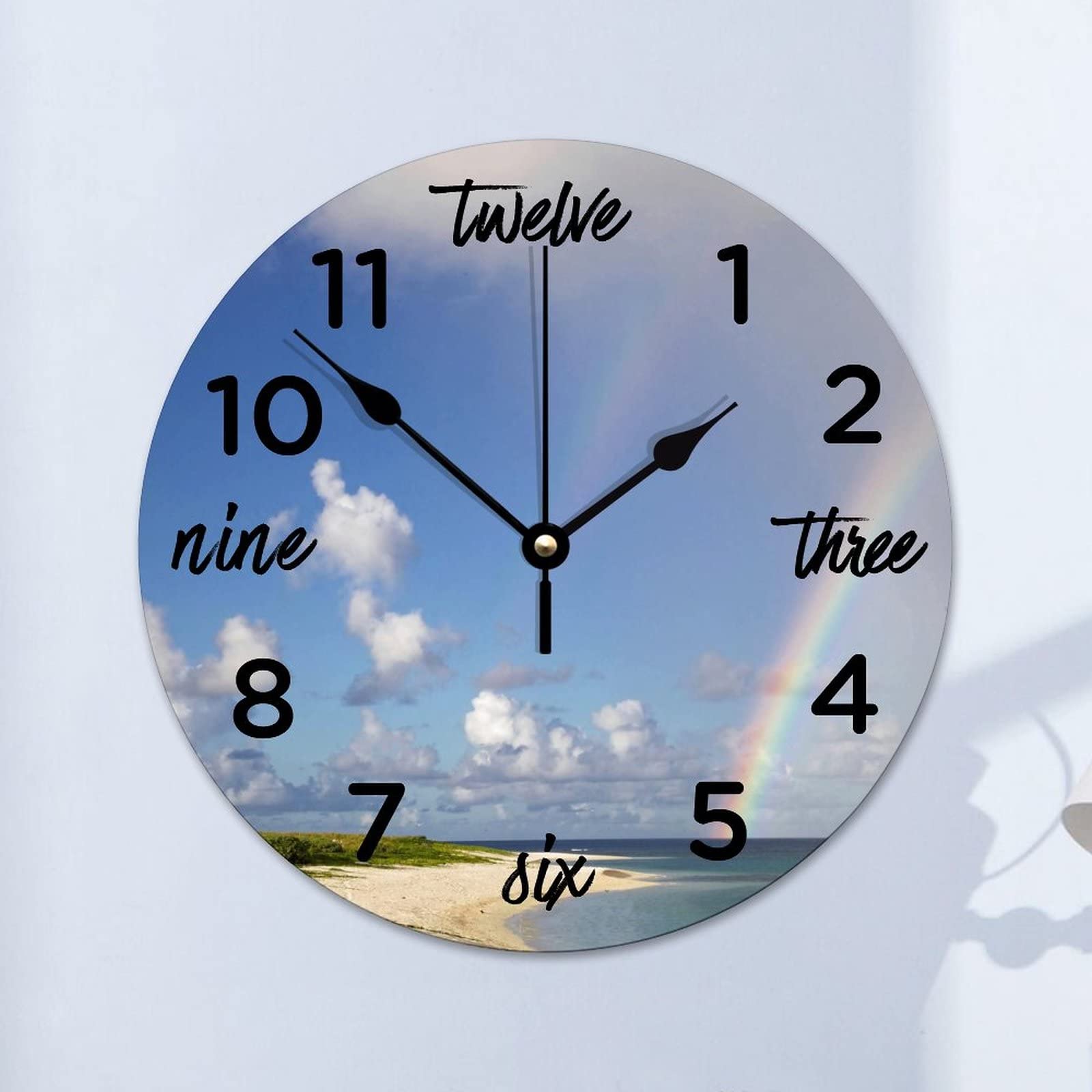 Horloge murale silencieuse sans tic-tac plage arc-en-ciel à piles 38 cm