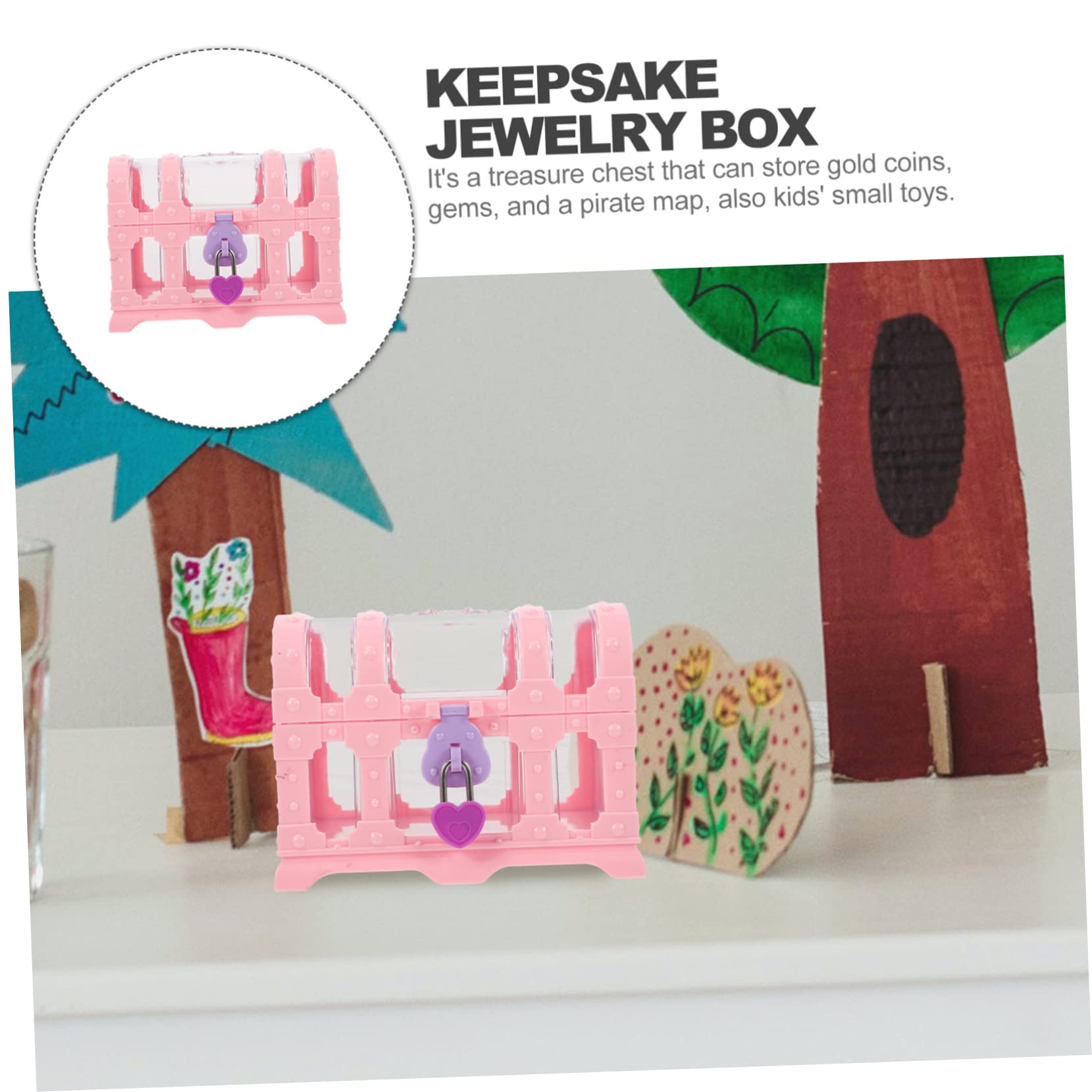 RORPOIR Kids Toys Treasure Chest Storage with Lock Jewelry Boxes for Girls Vintage Pirate Chest Trinket Keepsake Case Kids Keepsake Plastic Pink Small Treasure Girls Toys - Image 4