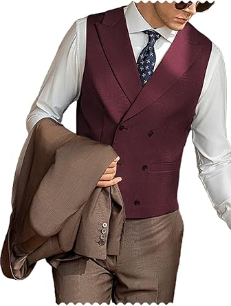 Mens Double Breasted Business Wedding Vests Dress Waistcoat Slim Fit V Neck Suit Vest