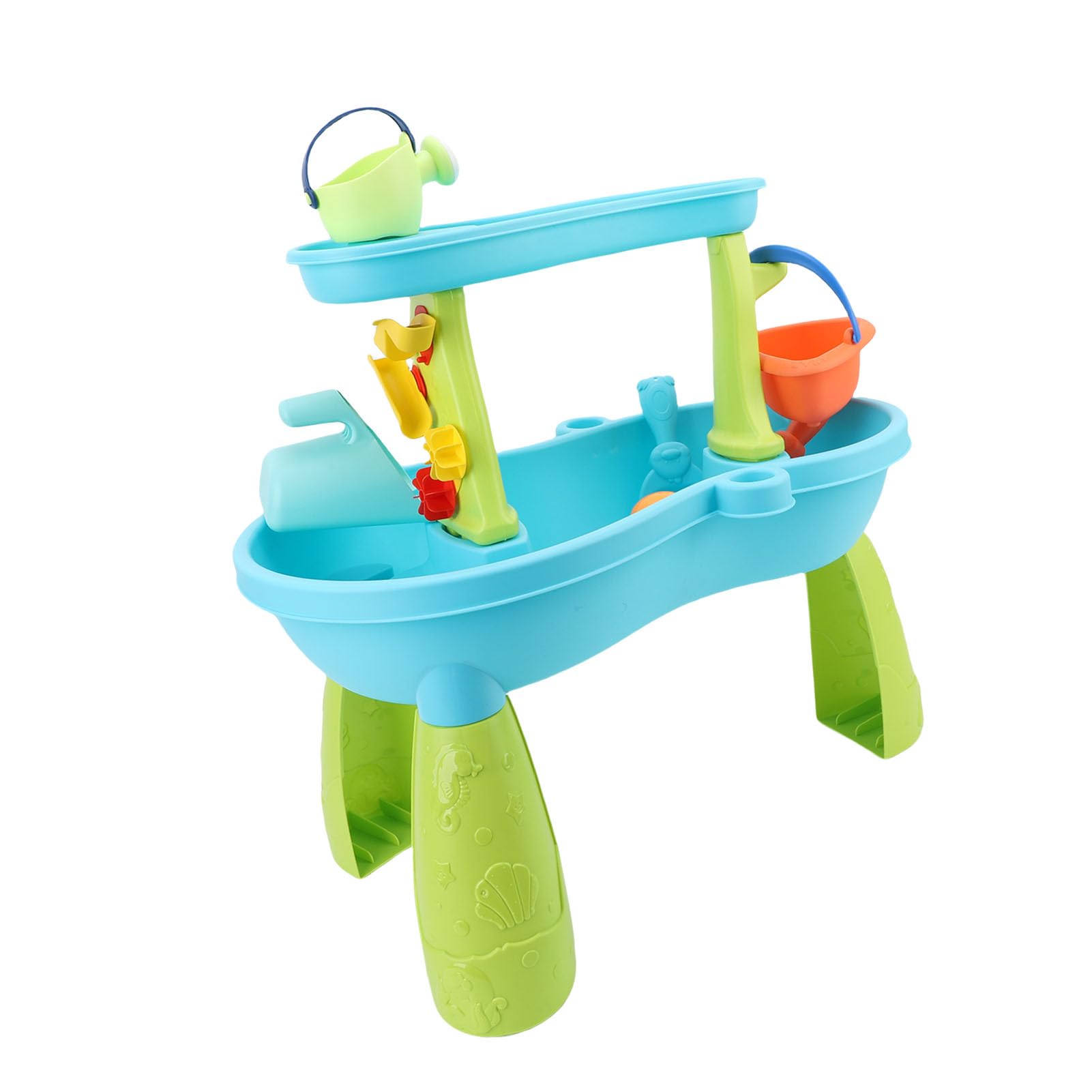 Jiawu Sandtisch, Geräumiger Sandspielbereich aus Lebensmittelechtem Kunststoff, Sandtisch-Set für Drinnen und Draußen, mit 19-teiligem Zubehör für Familien, Kindergarten, Eltern-Kind-Spiel