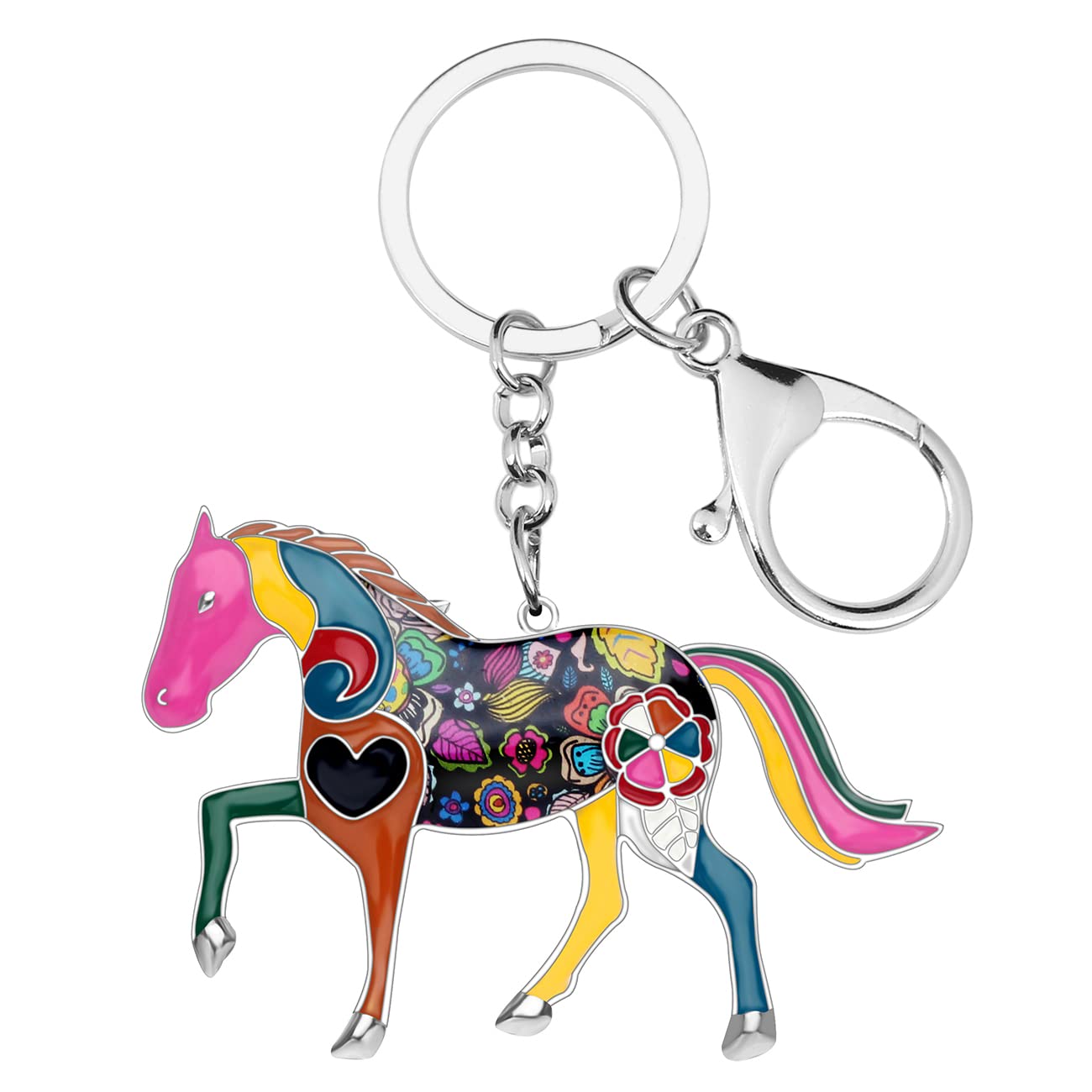 Bonsny Women's Multicoloured Enamel Metal Horse Key Chains For Girls Gifts Car Purse Animal Pendant Charms (Multicoloured)