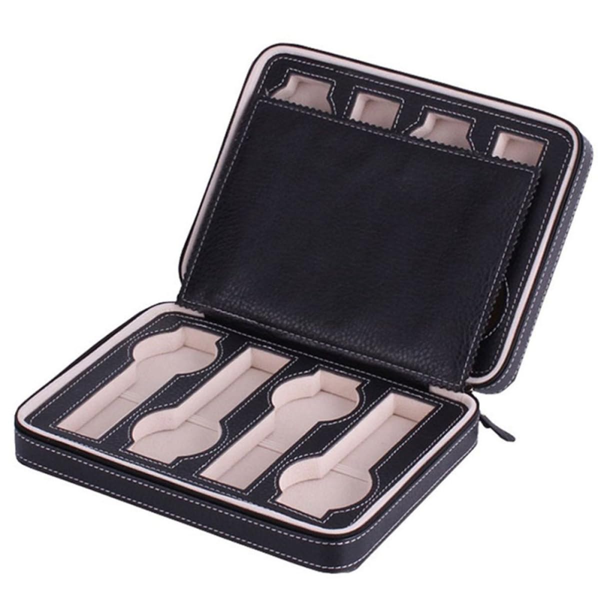 EXCEART Bolsa de Reloj 8 Ranuras, Cuero y Tejido, Portátil Negro
