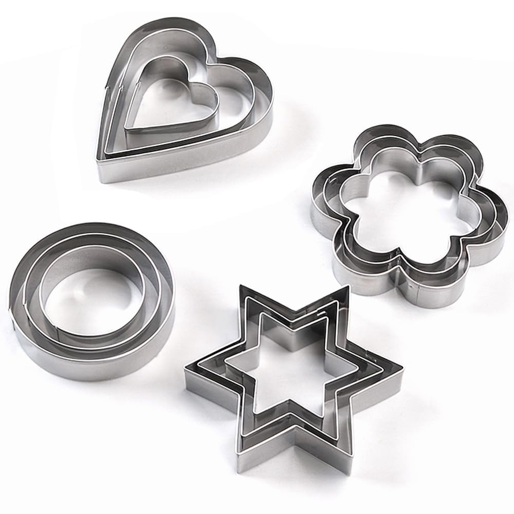 Cookie Cutter Stainless Steel Cookie Cutter with 4 Shape 3 Sizes Heart Round Star and Flower, 12 Pieces ACC-538-image-34