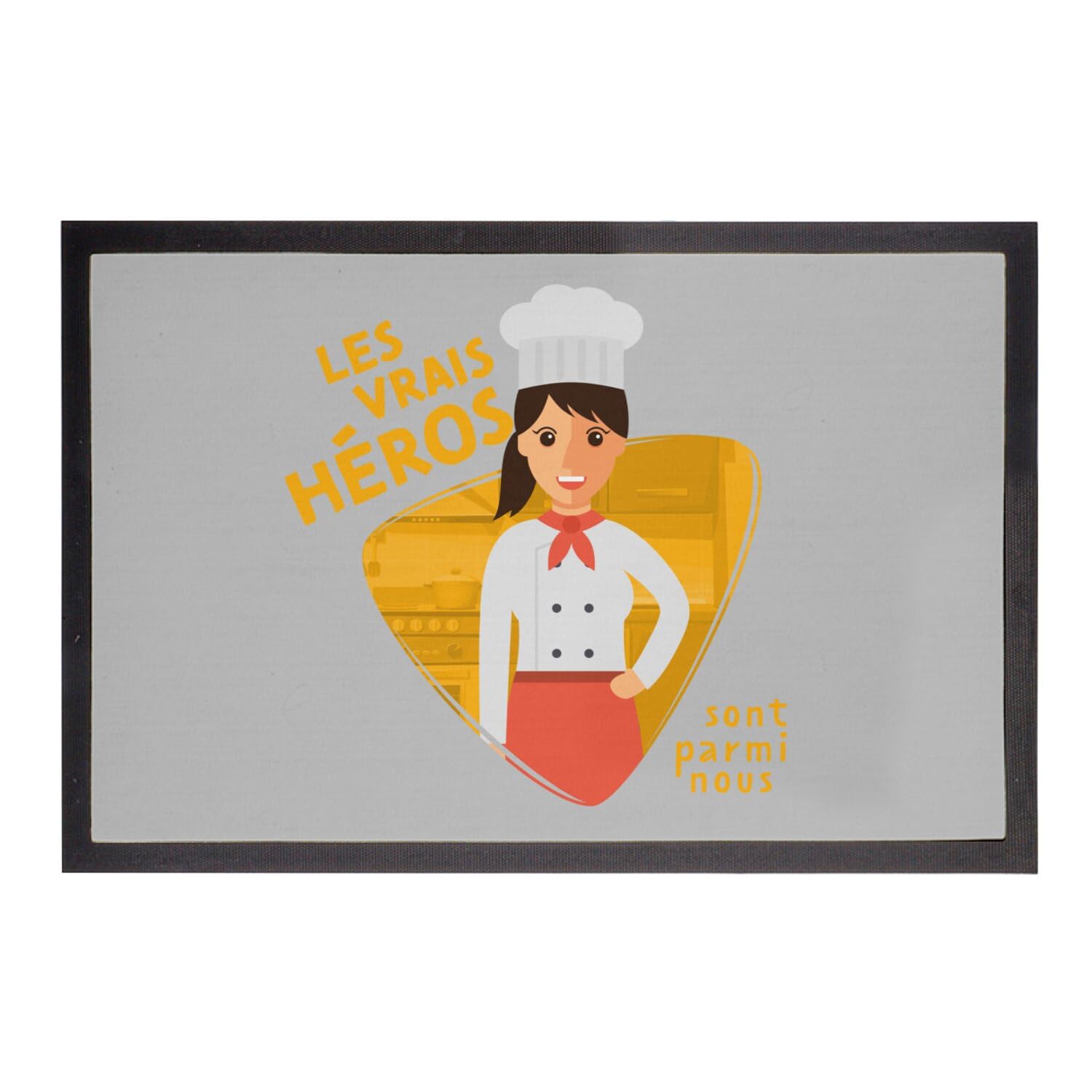 Paillasson gris de cuisine 75x50cm tapis antidérapant Les Vrais Héros