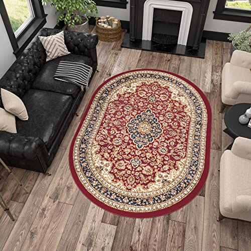 Alfombra ovalada roja 5'3" x 7'3" para interiores miniatura 6