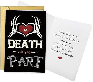 Romantic Skeleton Wedding Day Card for Groom Bride, Gothic Halloween Wedding Vows Cards Ideas for Him Her, Till Death Do You Part