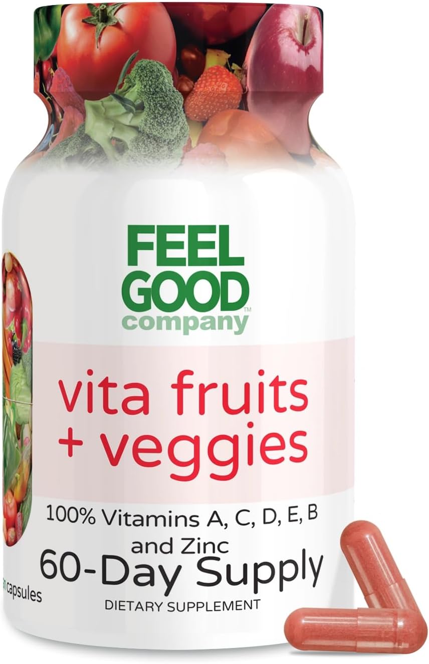 Vita Fruits and Veggies Capsules - 25 Superfood Ingredients, Fruit and Vegetable Multivitamin, 60 Count - for Men and Women - Vitamins A, C, D, E, B and Zinc