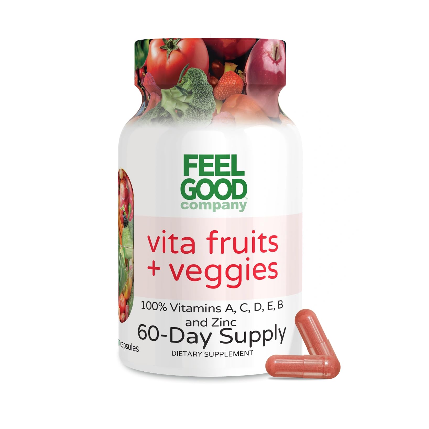 Vita Fruits and Veggies Capsules - 25 Superfood Ingredients, Fruit and Vegetable Multivitamin, 60 Count - for Men and Women - Vitamins A, C, D, E, B and Zinc