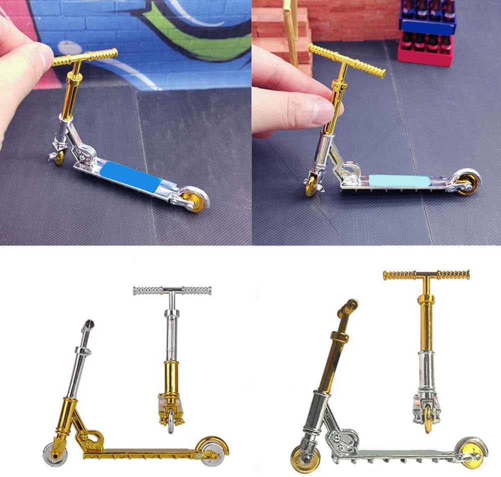 4PCS Finger Skateboards Toy Mini Finger Toy, 10.5 * 4.3 * 8.5cm Mini Scooter Model (Golden)