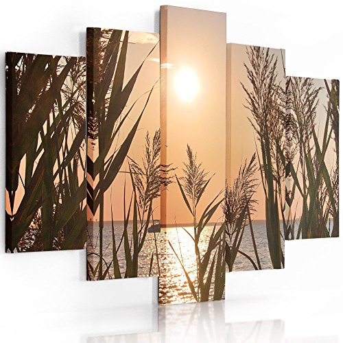 Tableau moderne coucher de soleil dore 5 pièces de design artistique