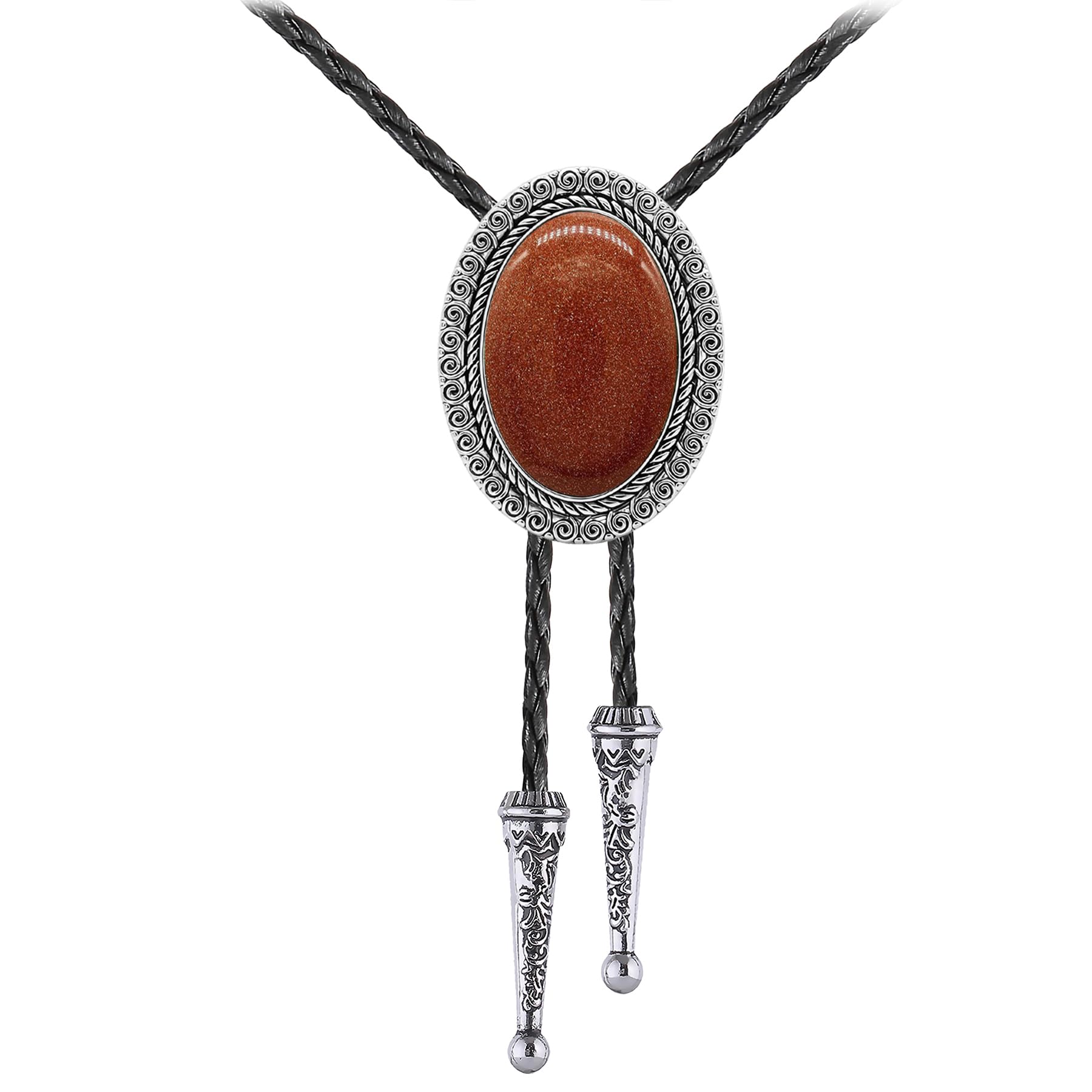 Jeilwiy Bolo Tie for Men Real Stone Westwern Cowboy Ties Silver Bolos Women Leather Necktie Gift for Birthday Christmas