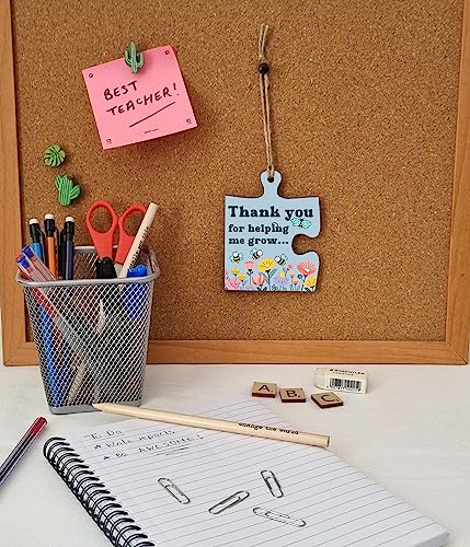 Thank You Helping Me Grow Best Teacher Jigsaw Puzzle Shaped Decorative Hanging Plaque Sign Card Alternative End of Term Gift - Image 2