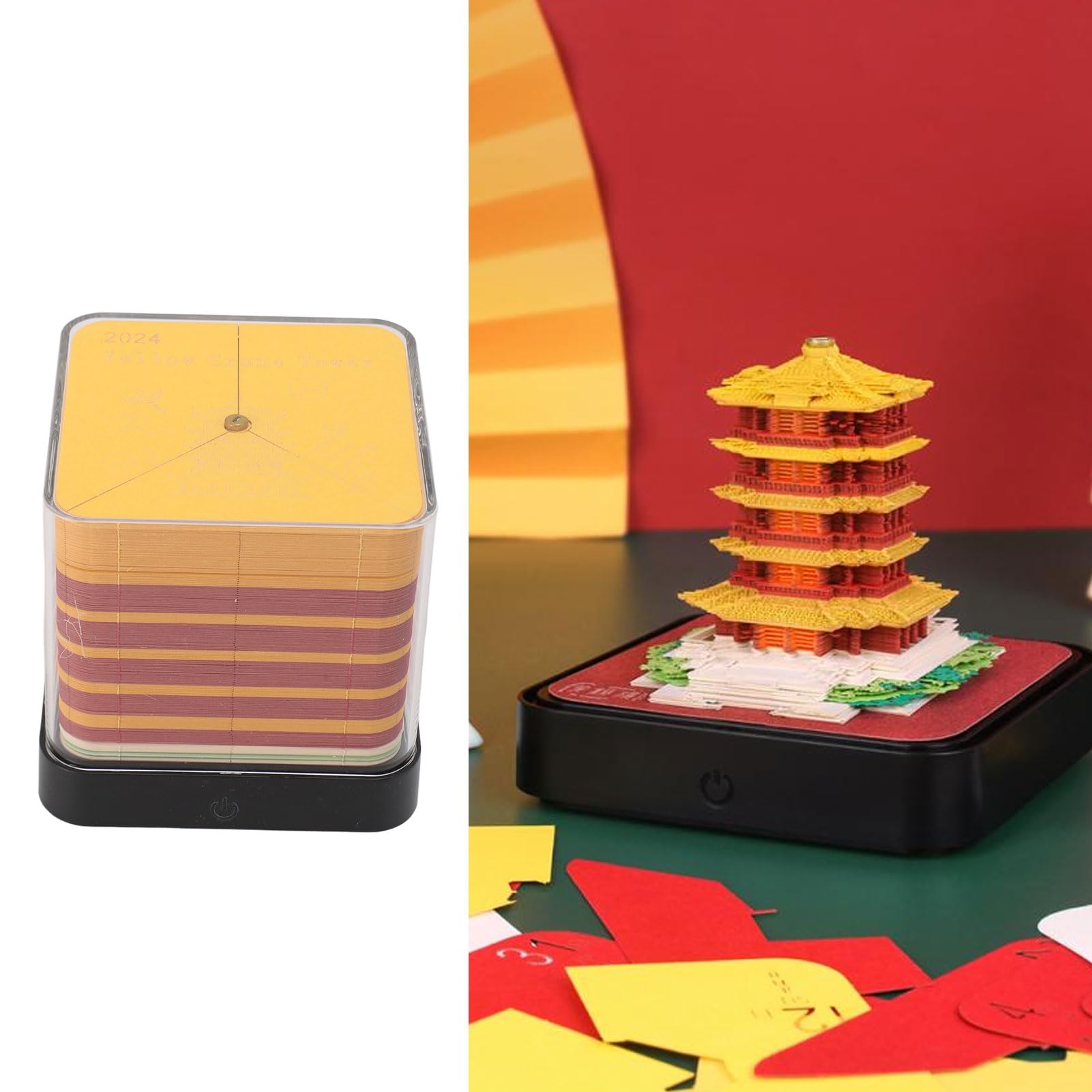 Calendario de arte 3D, calendario 3D, bloc de notas 2024, torre de grulla amarilla china, escultura, escultura, bricolaje, 3D, bloc de notas para decoración de escritorio del hogar, Año Nuevo