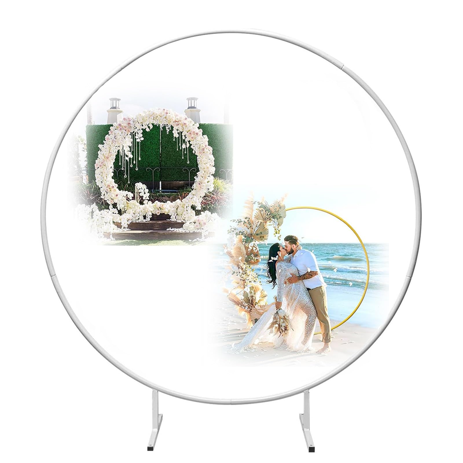 HJXGQJM Kit De Arco De Globo Redondo, Soporte De Arco De Globo, Marco De Arco De Globo Metálico Dorado, Soporte De Telón De Fondo De Boda, Decoración De Fiesta De Graduación, Oro/Blanco(White,240cm)