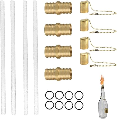 Kit de antorcha para botella de vino, kit de herramientas de repuesto para lámparas de aceite, 4 mechas de antorcha de larga duración, cubierta de