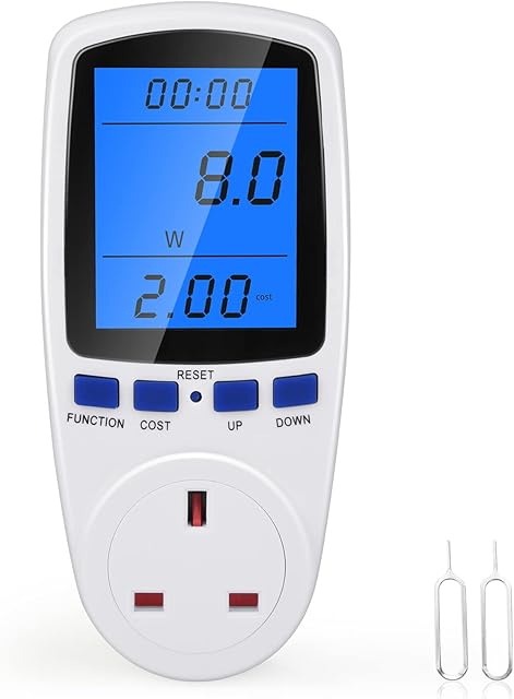 Yemetey Power Meter Plug Energy Monitor Watt Meter Backlight LCD Display Electricity Usage Monitor Consumption Analyzer Voltage Amps Wattage KWH Power Meter Socket, 180° Viewing Angle