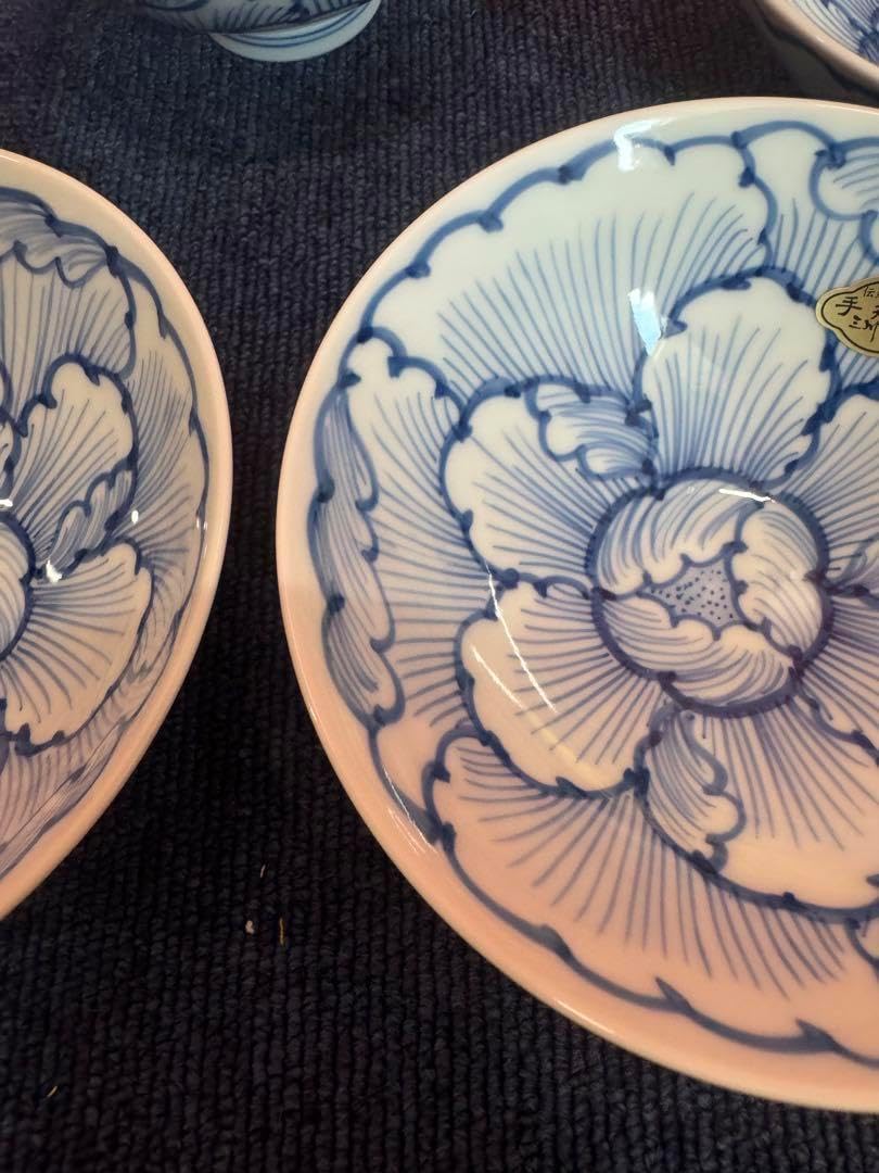 三川内焼 嘉久正窯 牡丹 輪花小鉢 5客 1968 三川内焼