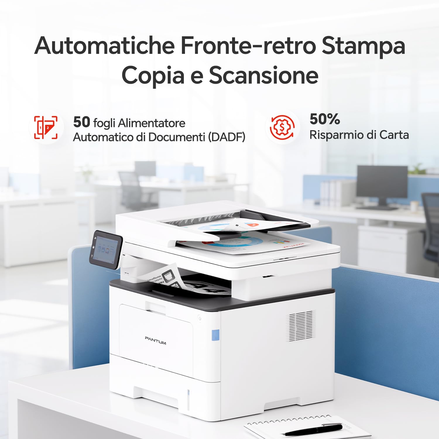 PANTUM BM5220ADW Stampante Laser Multifunzione Monocromatico 3 in 1, 42ppm, DADF Duplex 50 fogli, WiFi, Rete e USB