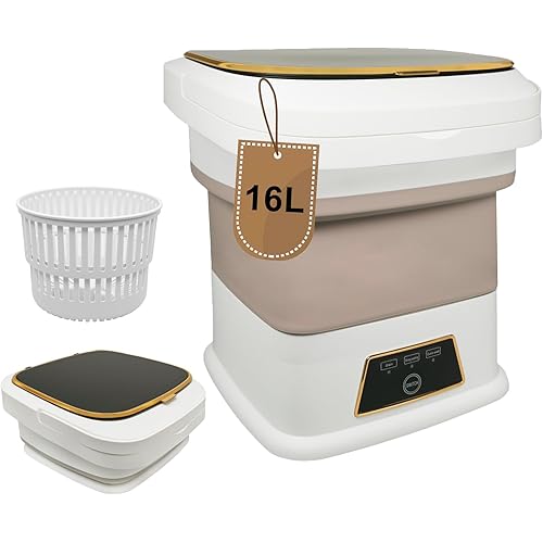 X20 Upgraded Portable Washing Machine with Dryer Function,16L Semi-Automatic Folding Washing Machine with Drain Basket,Worldwide Compatible with 100-240V