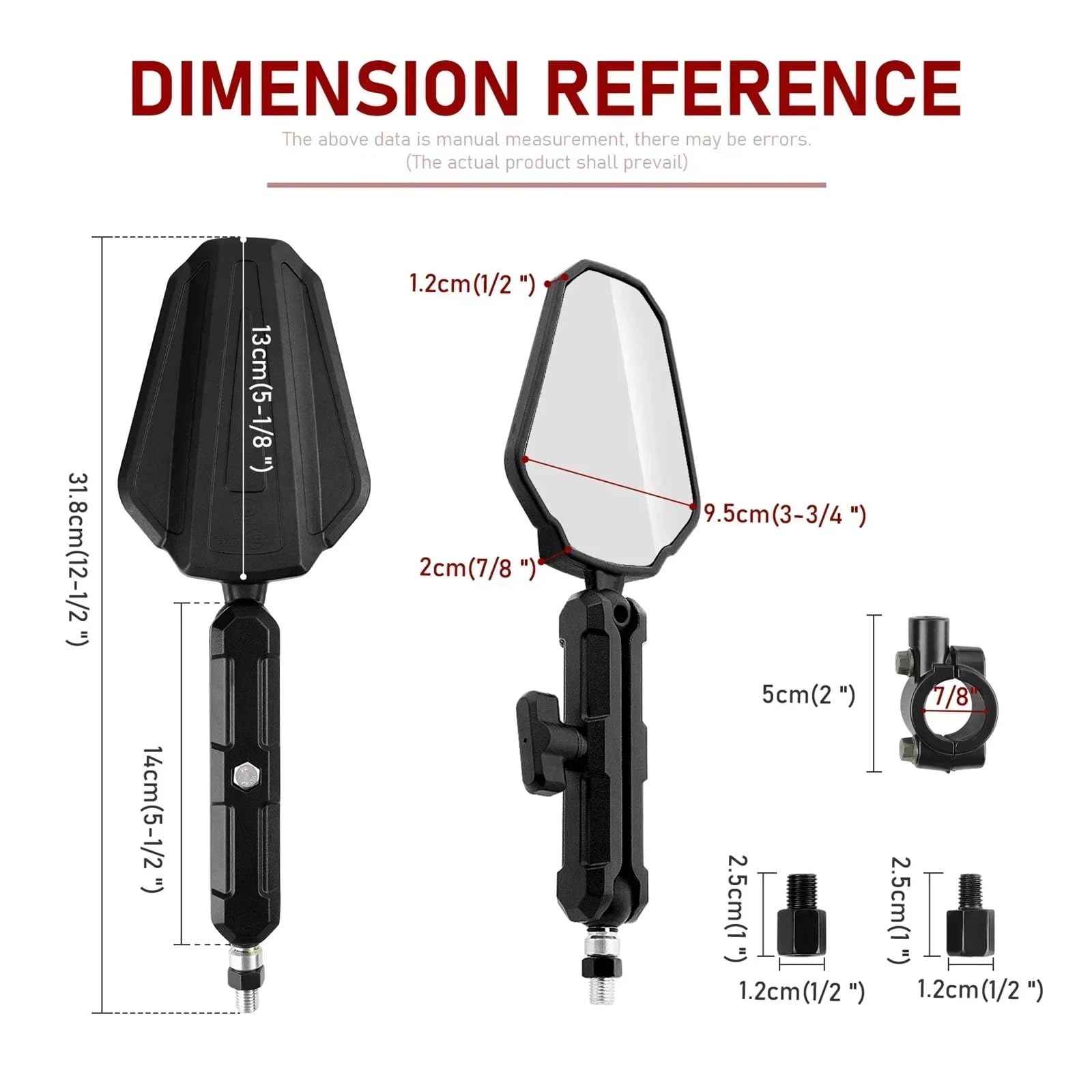Espejo Lateral Moto retrovisor Espejo Retrovisor Universal para Motocicleta 2 Piezas Que Se Puede Girar Y Plegar Libremente. Compatible con Manillares De Superficies Lisas.