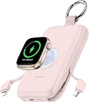 RORRY Chargeur portable, 10000mAh PD 20W Chargeur de charge rapide Portable Power Bank avec Câbles intégrés, Pack de batterie de voyage pour iPhone 15/14/13/12/11 et Apple Watch Ultra/9/8/7/6/5/4/3/2, blanc
