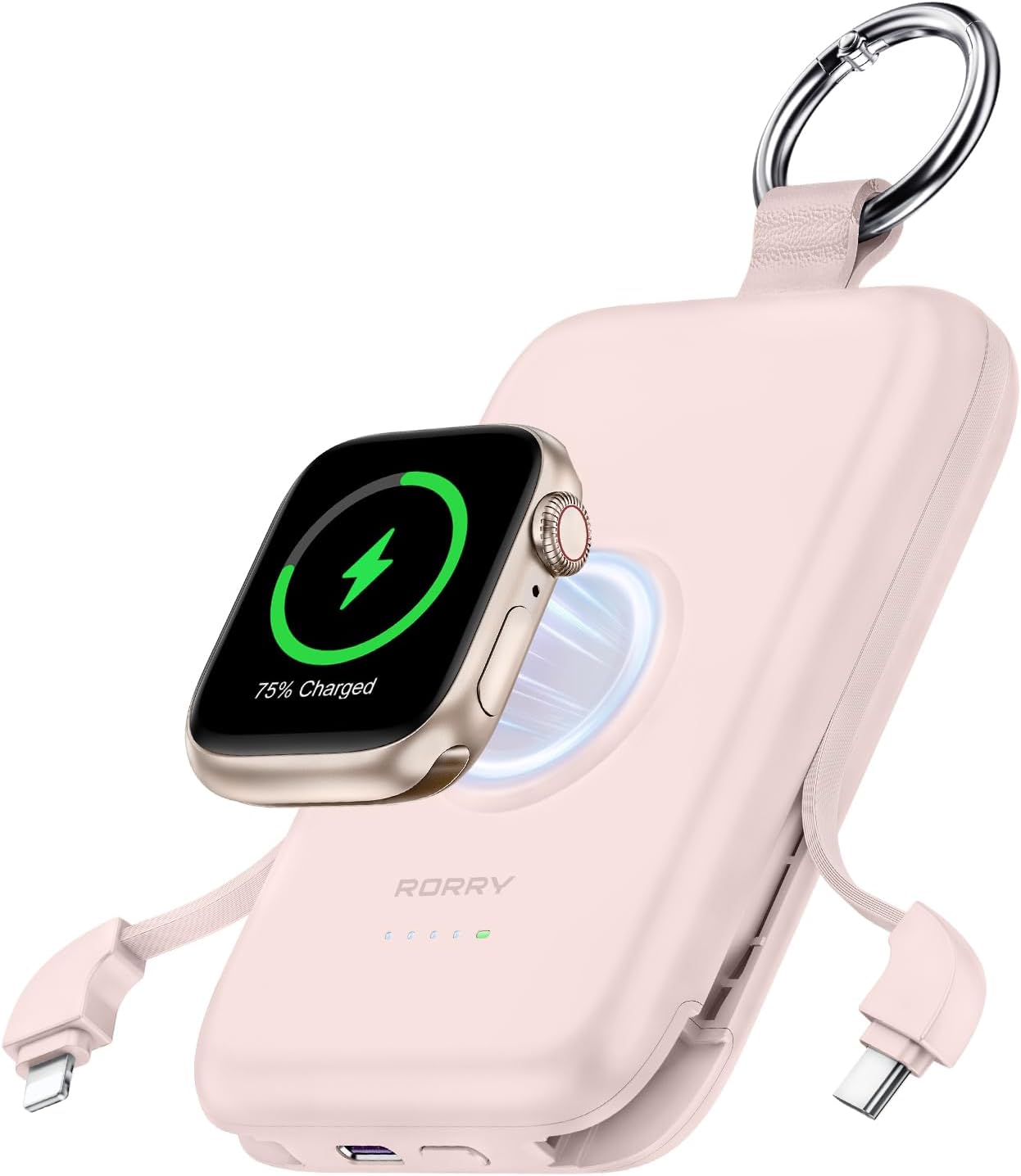 Portable Charger, 10000mAh PD 20W Fast Charging Portable Charger Power Bank with Built in Cables, Travel Battery Pack for iPhone and Apple Watch Ultra/11/10/9/8/7/6/5, Pink