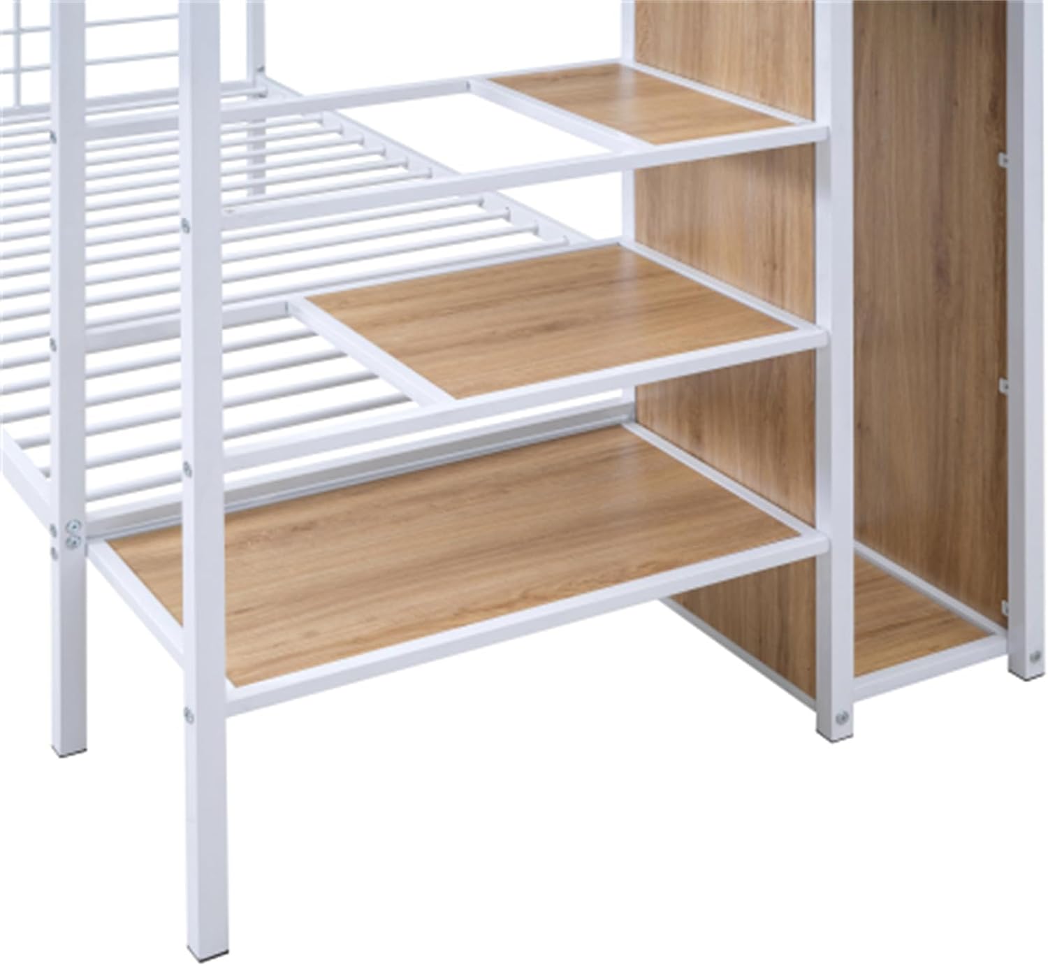 Twin Over Twin Metal Bunk Bed with Lateral Storage Ladder and Wardrobe, White